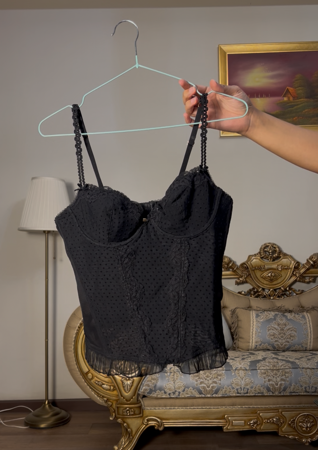 Black Lace Polkadot Corset Top