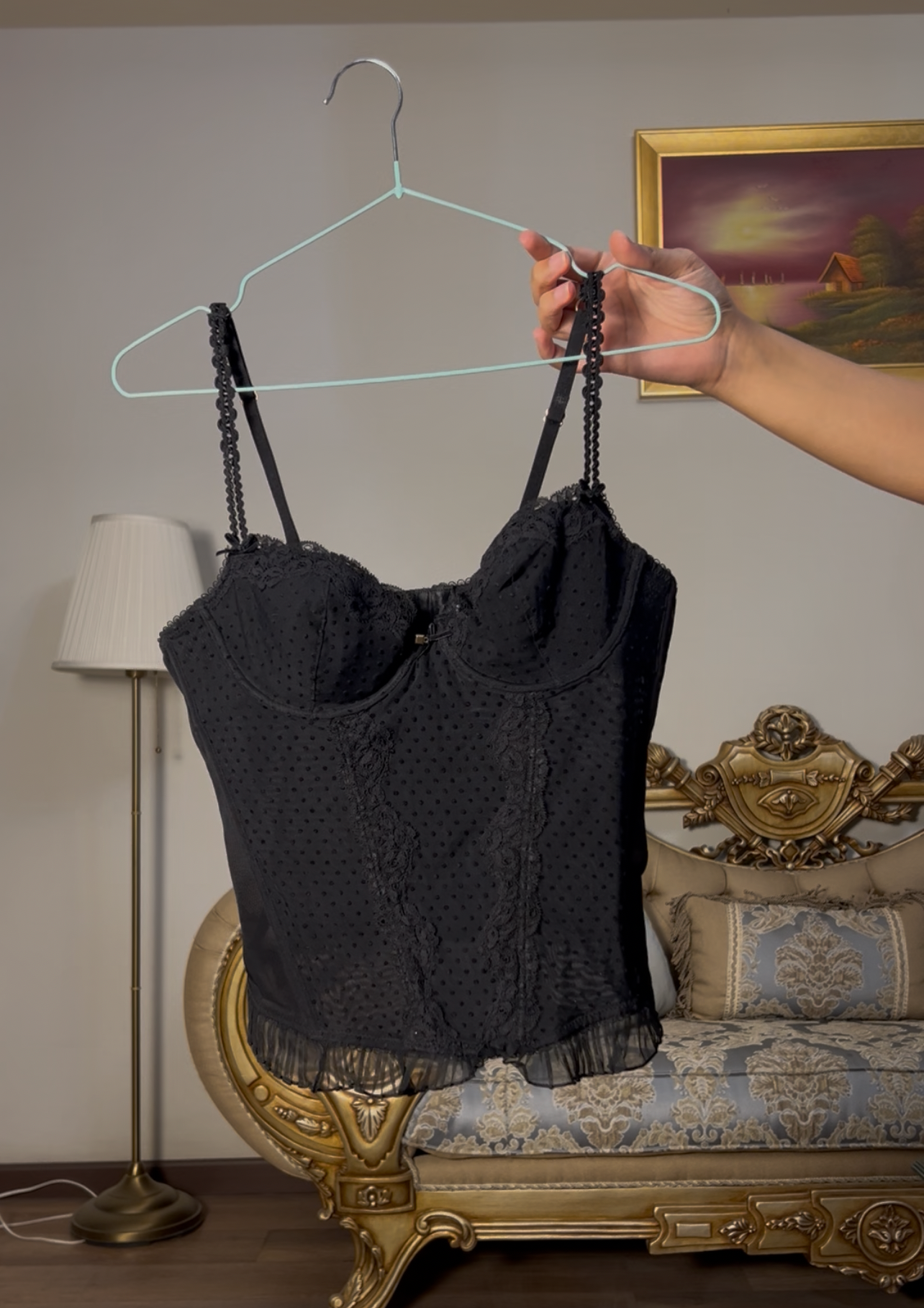 Black Lace Polkadot Corset Top