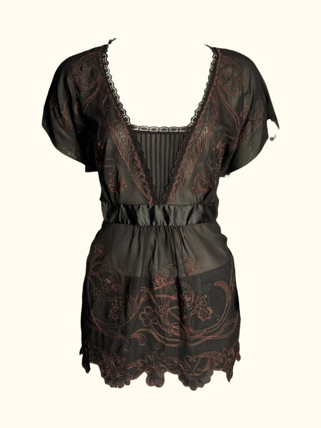 Sheer Black Patterned Blouse (XL-XXL)