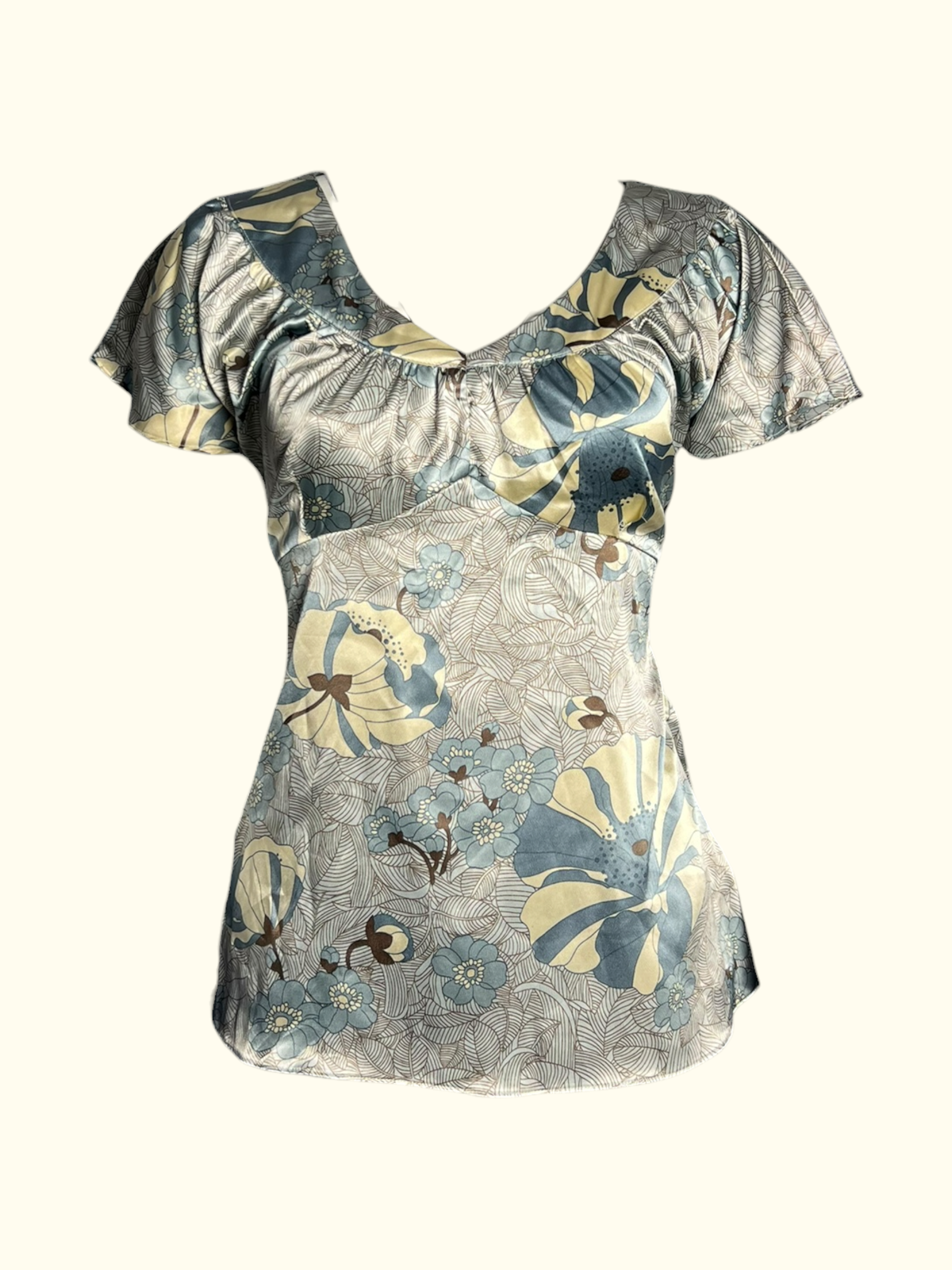Satin Blue Floral Top (M)