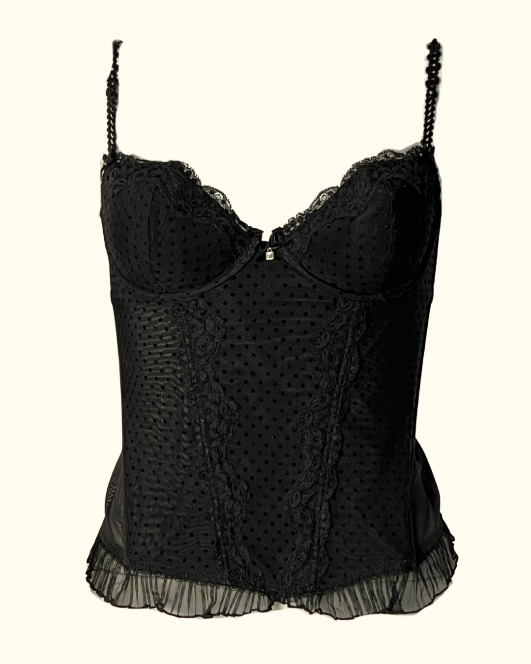 Black Lace Polkadot Corset Top