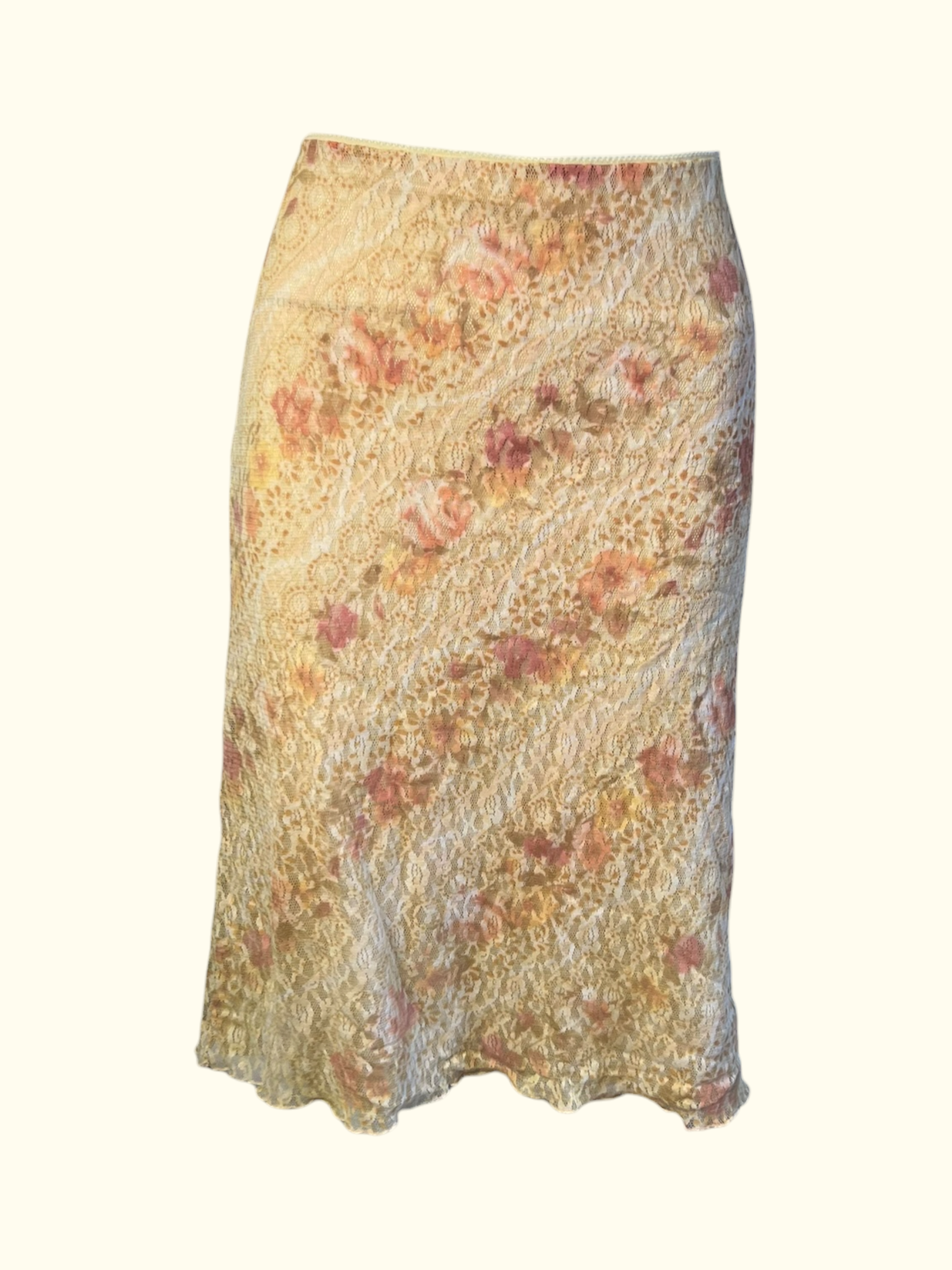 Floral Patterned Yellow Midi Skirt (M)