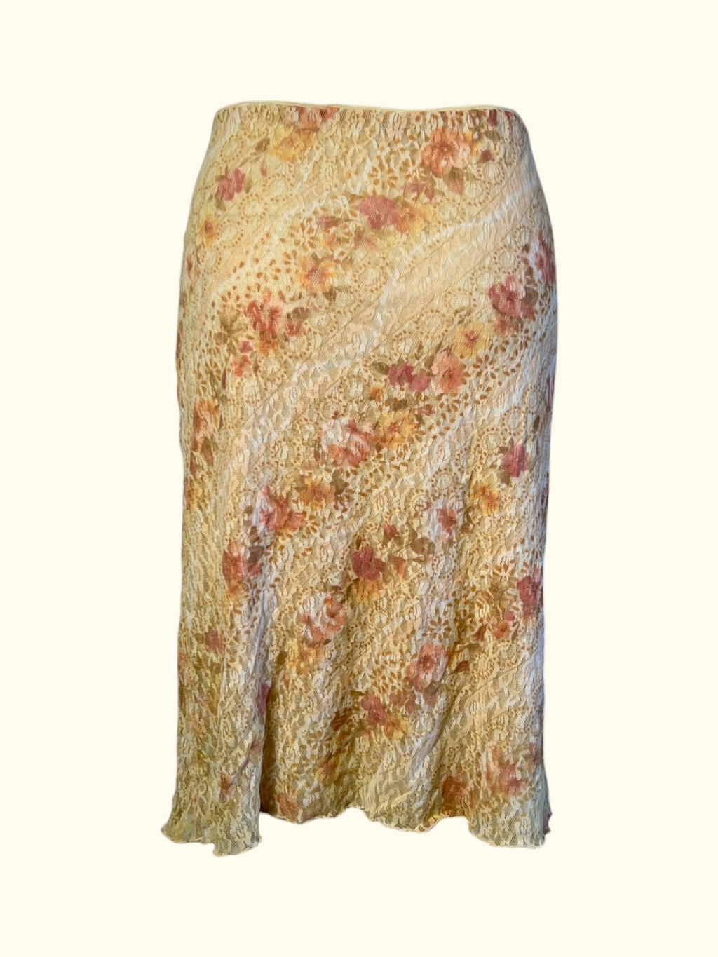 Floral Patterned Yellow Midi Skirt (M)