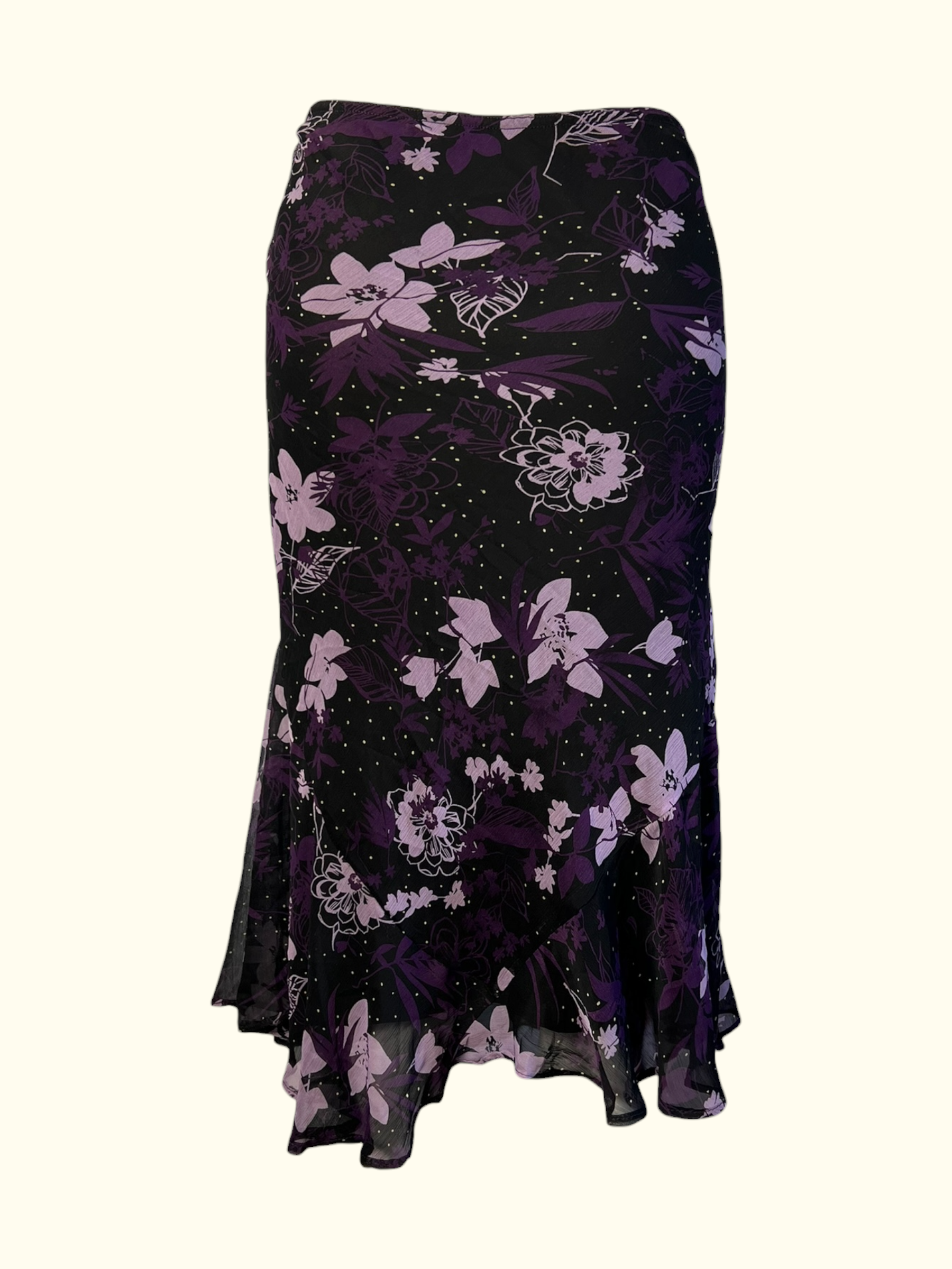 Purple Floral Patterned Midi Skirt (L-XL)