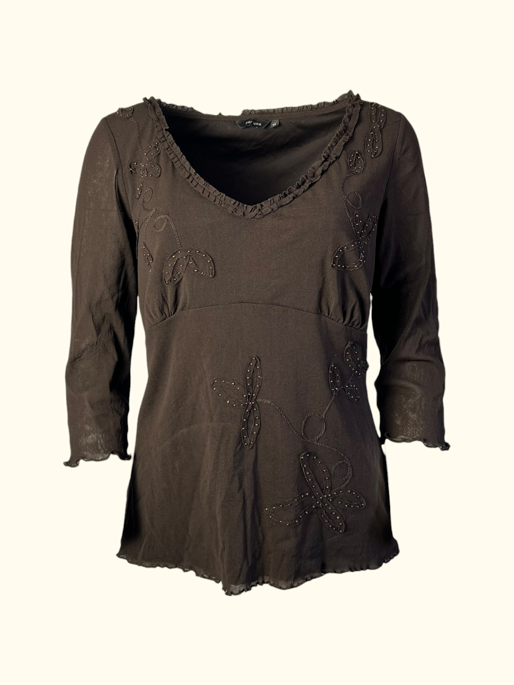 Brown Butterfly Stitching Blouse (L-XL)