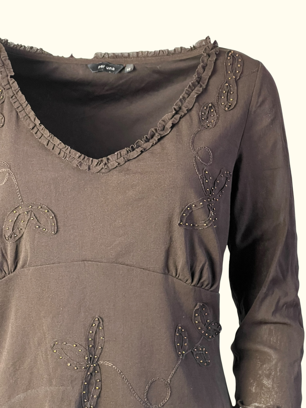 Brown Butterfly Stitching Blouse (L-XL)
