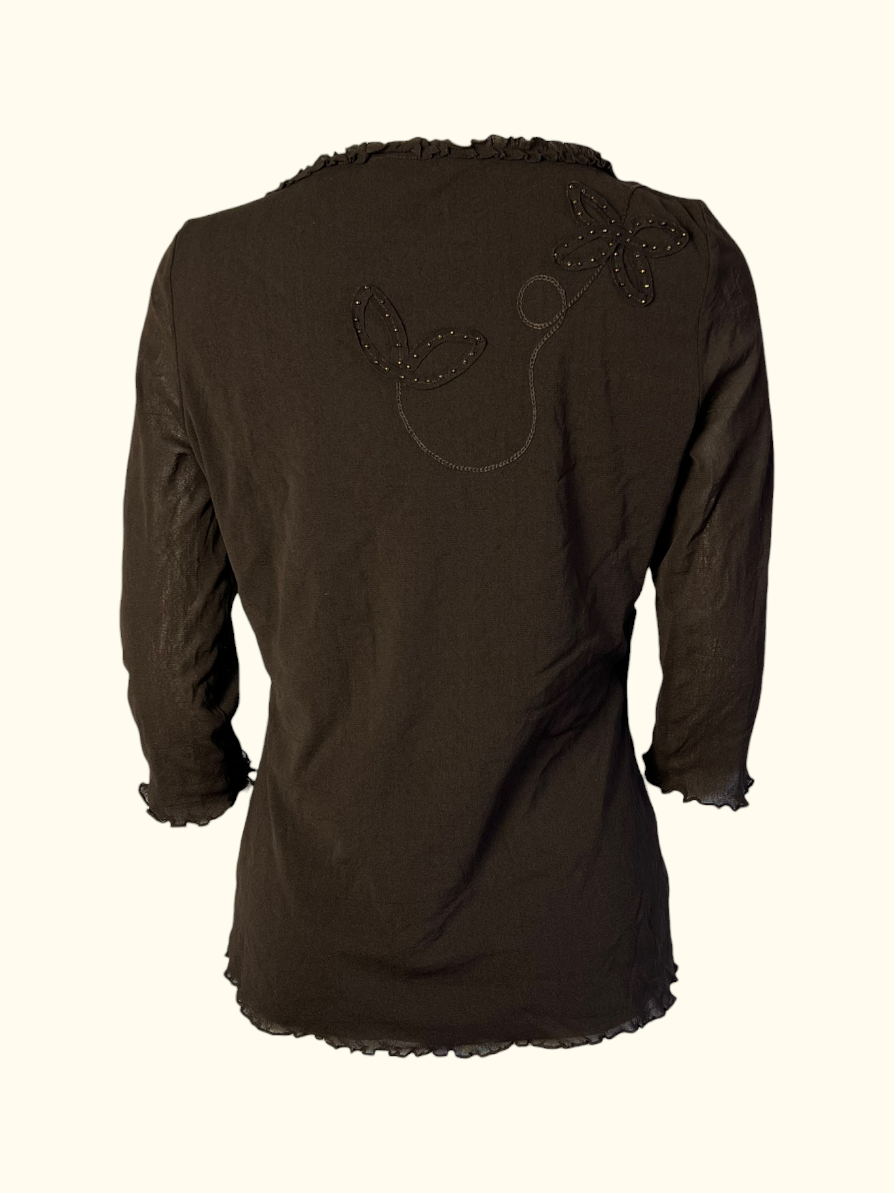 Brown Butterfly Stitching Blouse (L-XL)