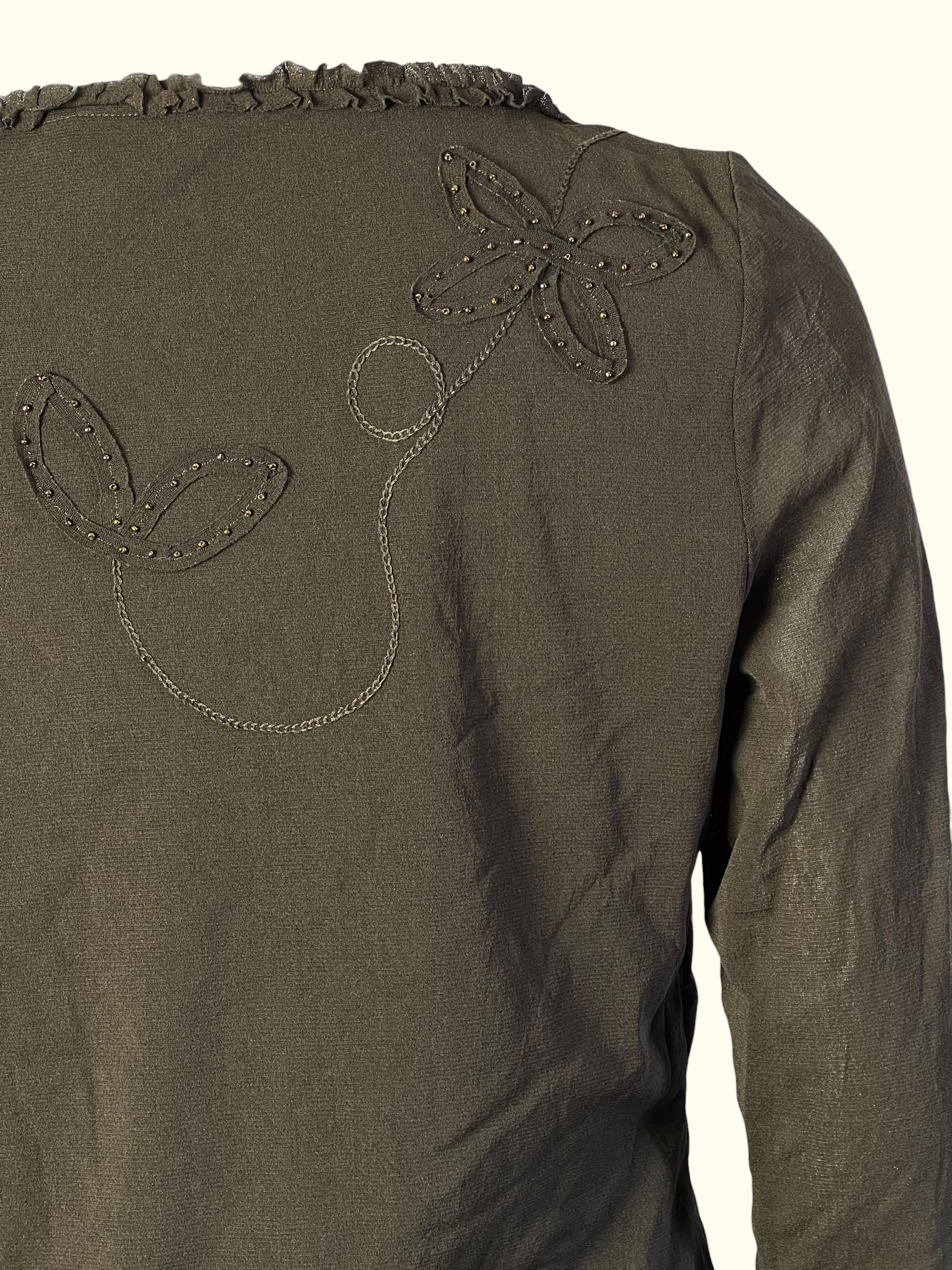 Brown Butterfly Stitching Blouse (L-XL)