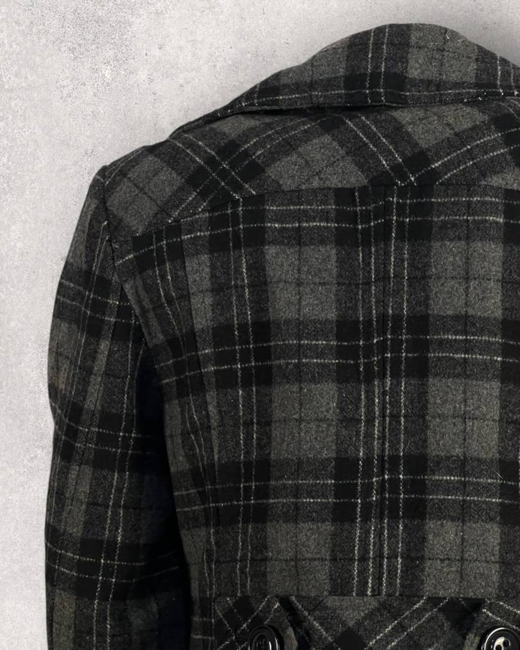 Midnight Plaid Wool-Blend Tailored Coat (M-L)