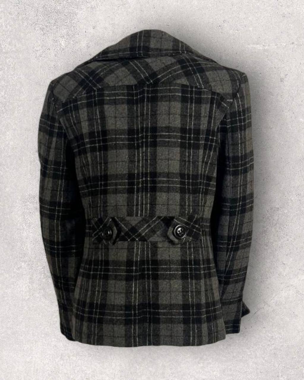 Midnight Plaid Wool-Blend Tailored Coat (M-L)