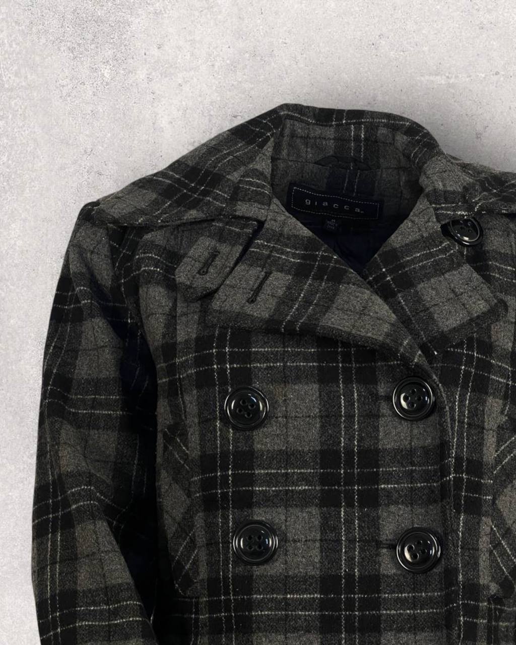 Midnight Plaid Wool-Blend Tailored Coat (M-L)