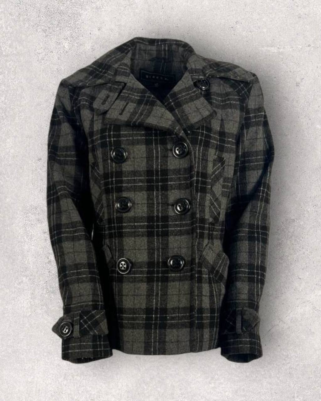 Midnight Plaid Wool-Blend Tailored Coat (M-L)