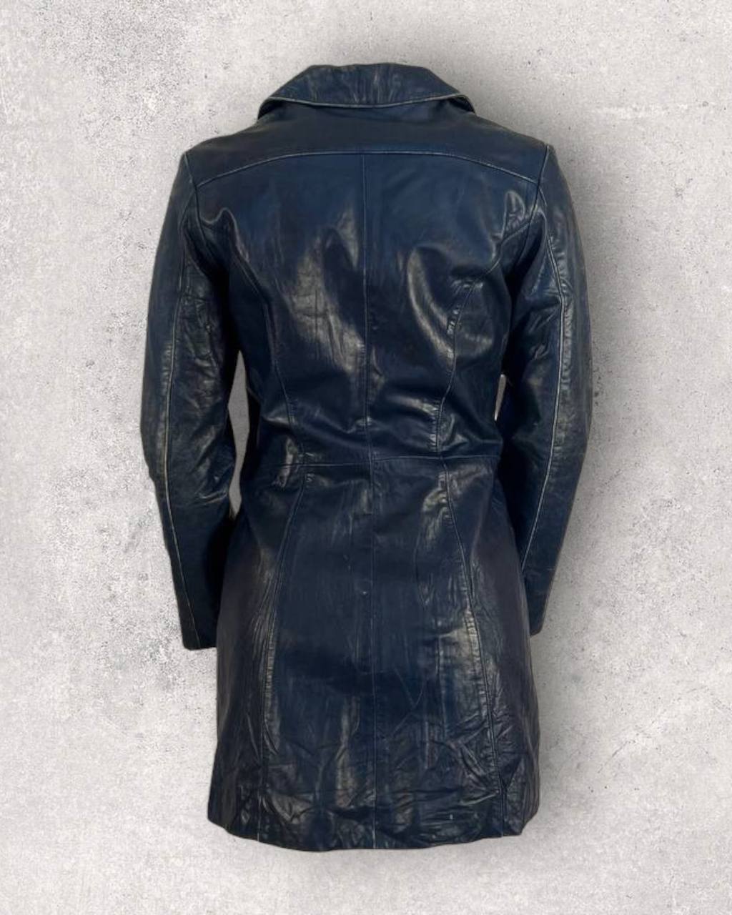 Vintage Bershka Navy Leather Coat (XS-S)