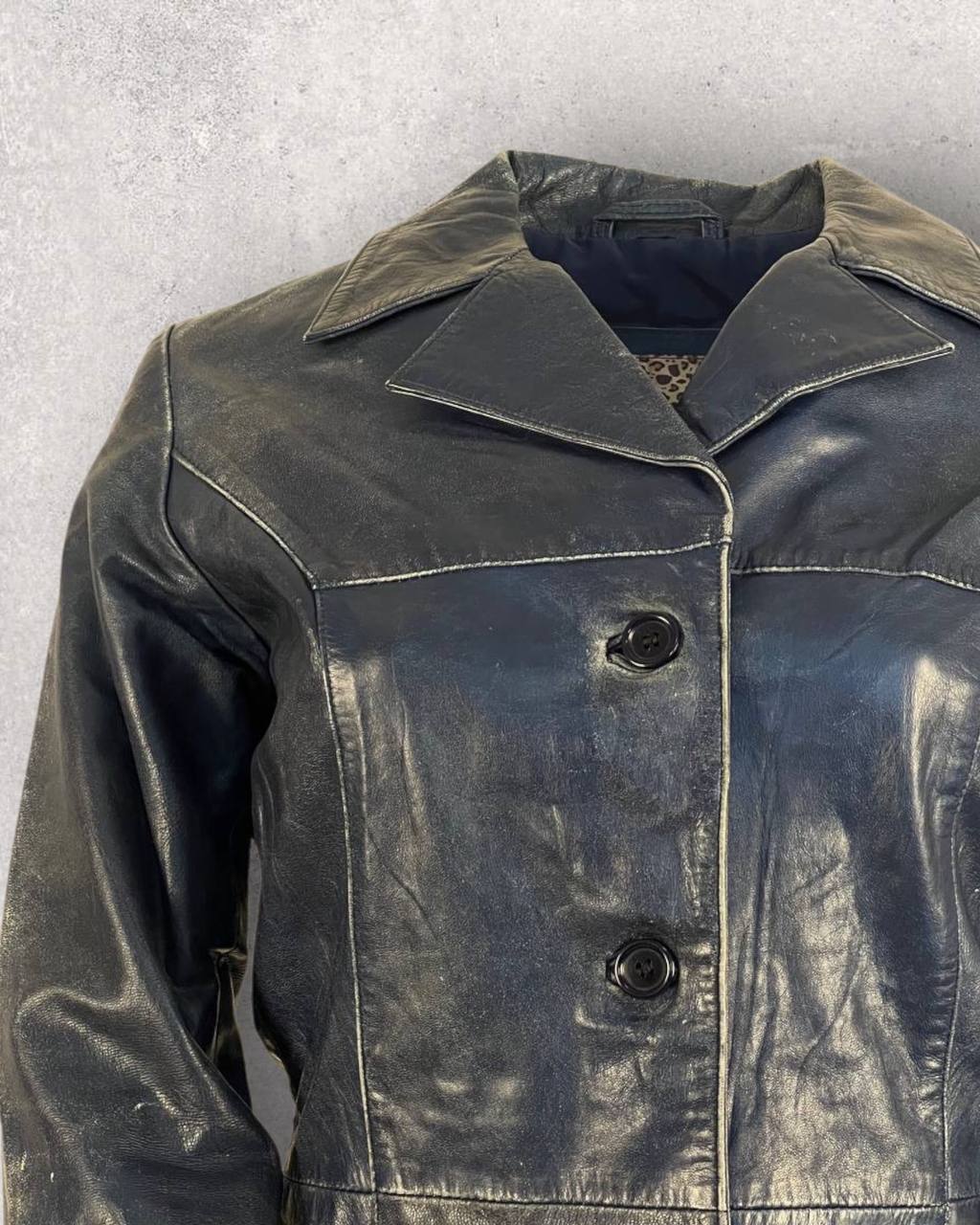 Vintage Bershka Navy Leather Coat (XS-S)