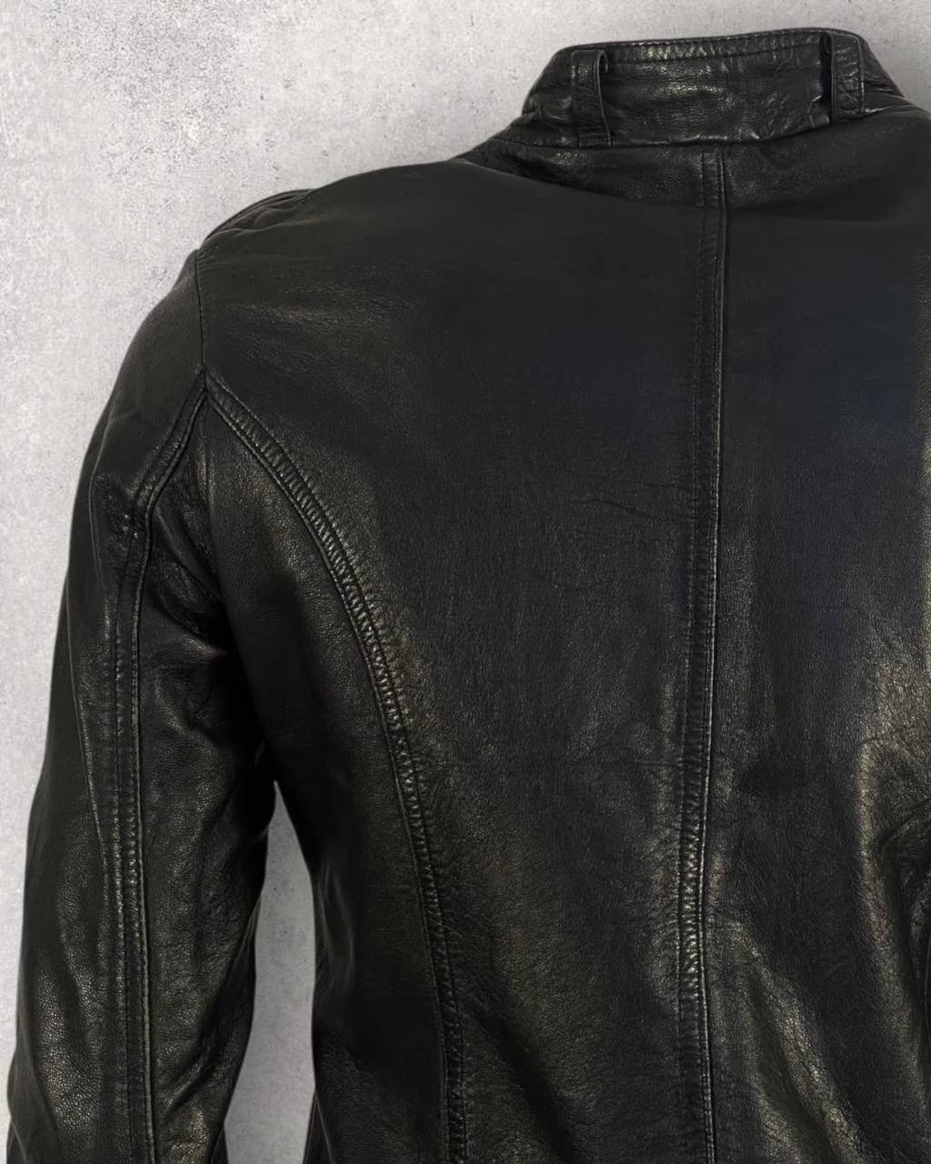 Classic Black Leather Biker Jacket (S-M)