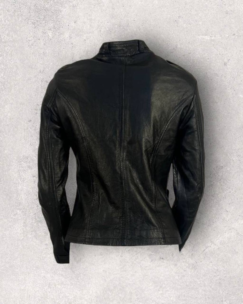 Classic Black Leather Biker Jacket (S-M)