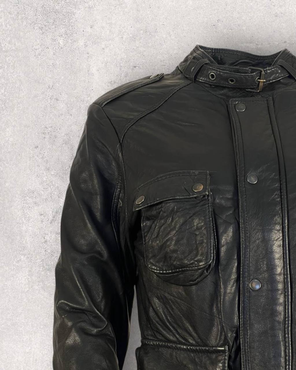 Classic Black Leather Biker Jacket (S-M)