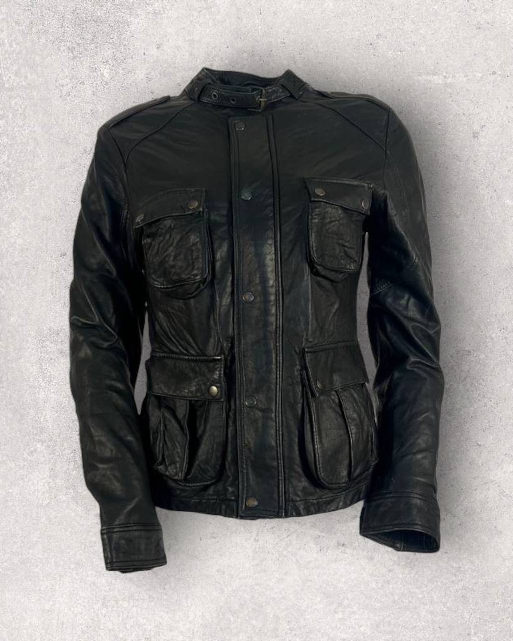 Classic Black Leather Biker Jacket (S-M)