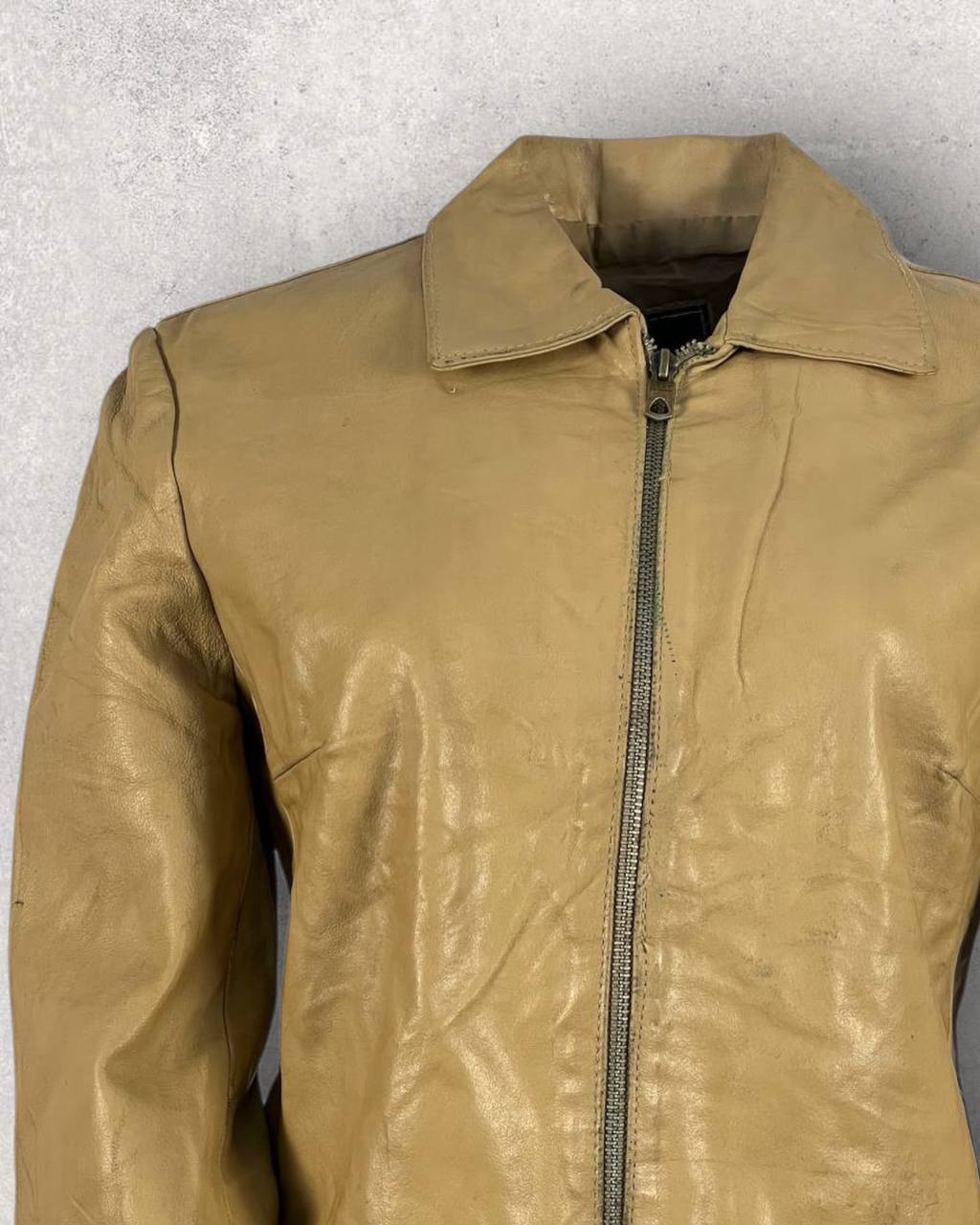 Vintage Mustard Leather Zip Jacket (S-M)