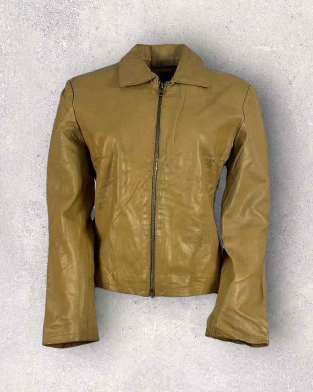Vintage Mustard Leather Zip Jacket (S-M)