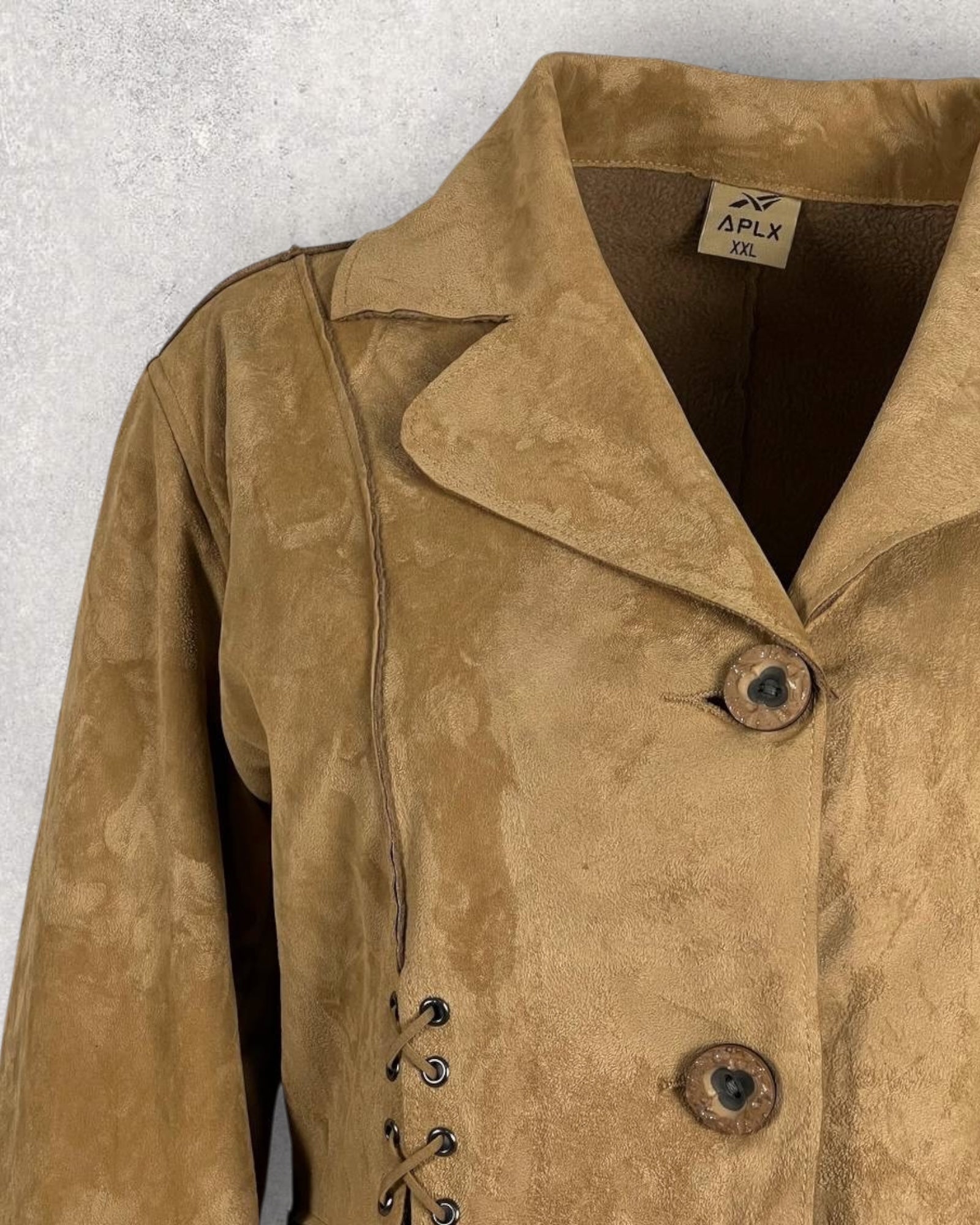Faux Suede Criss Cross Camel Jacket (M-L)