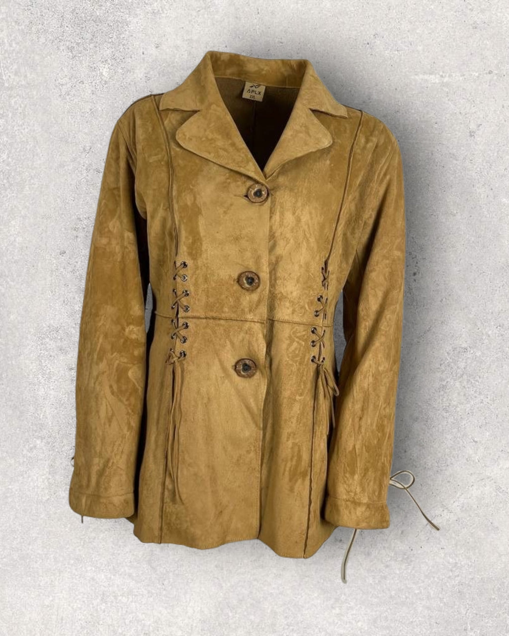 Faux Suede Criss Cross Camel Jacket (M-L)