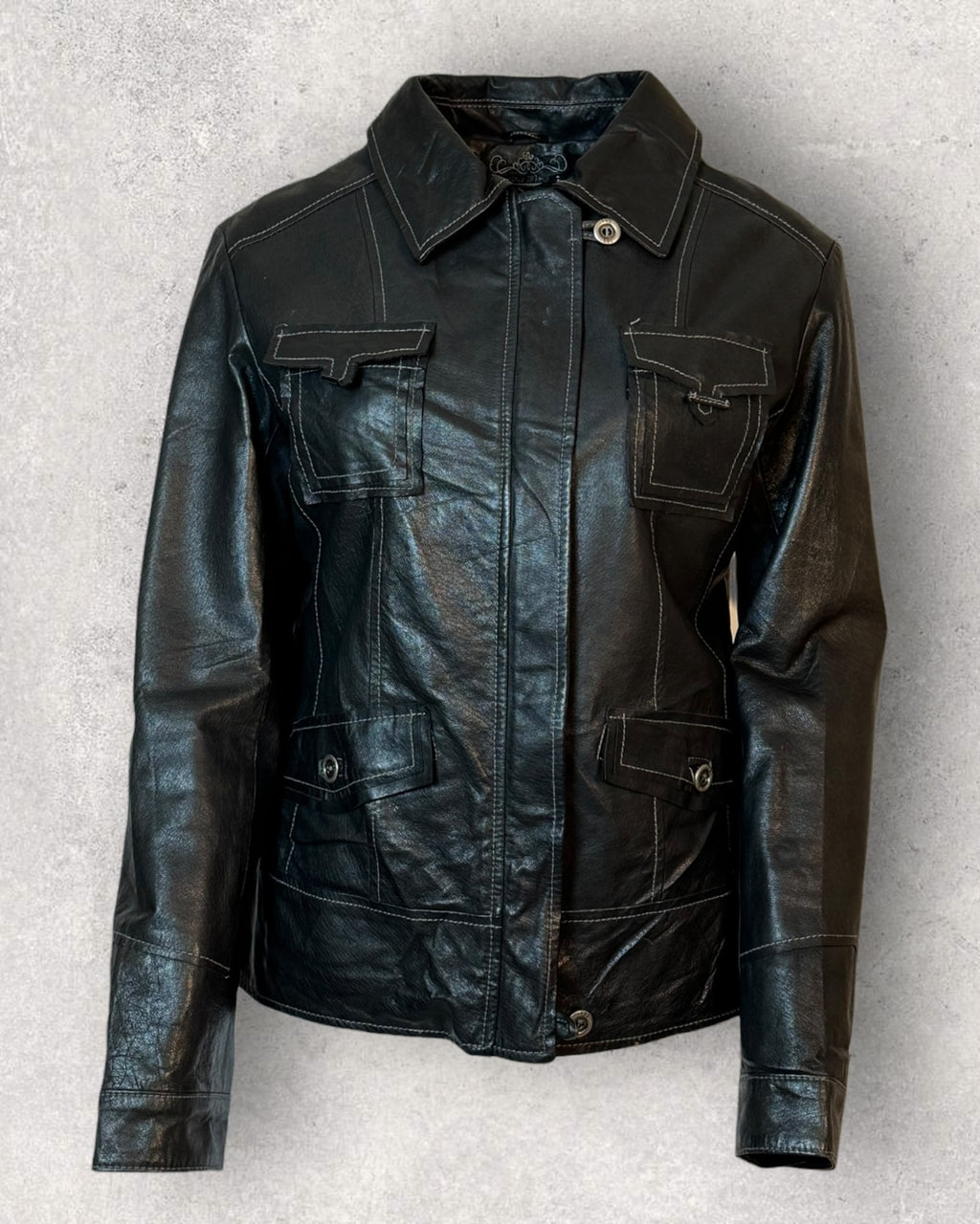 Jet-Black Biker Jacket (S-M)