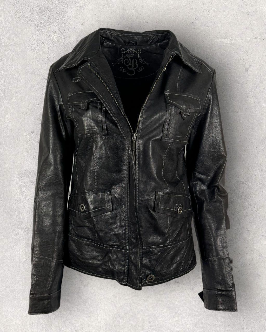 Jet-Black Biker Jacket (S-M)