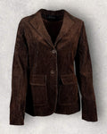 Brown corduroy jacket on a textured gray background