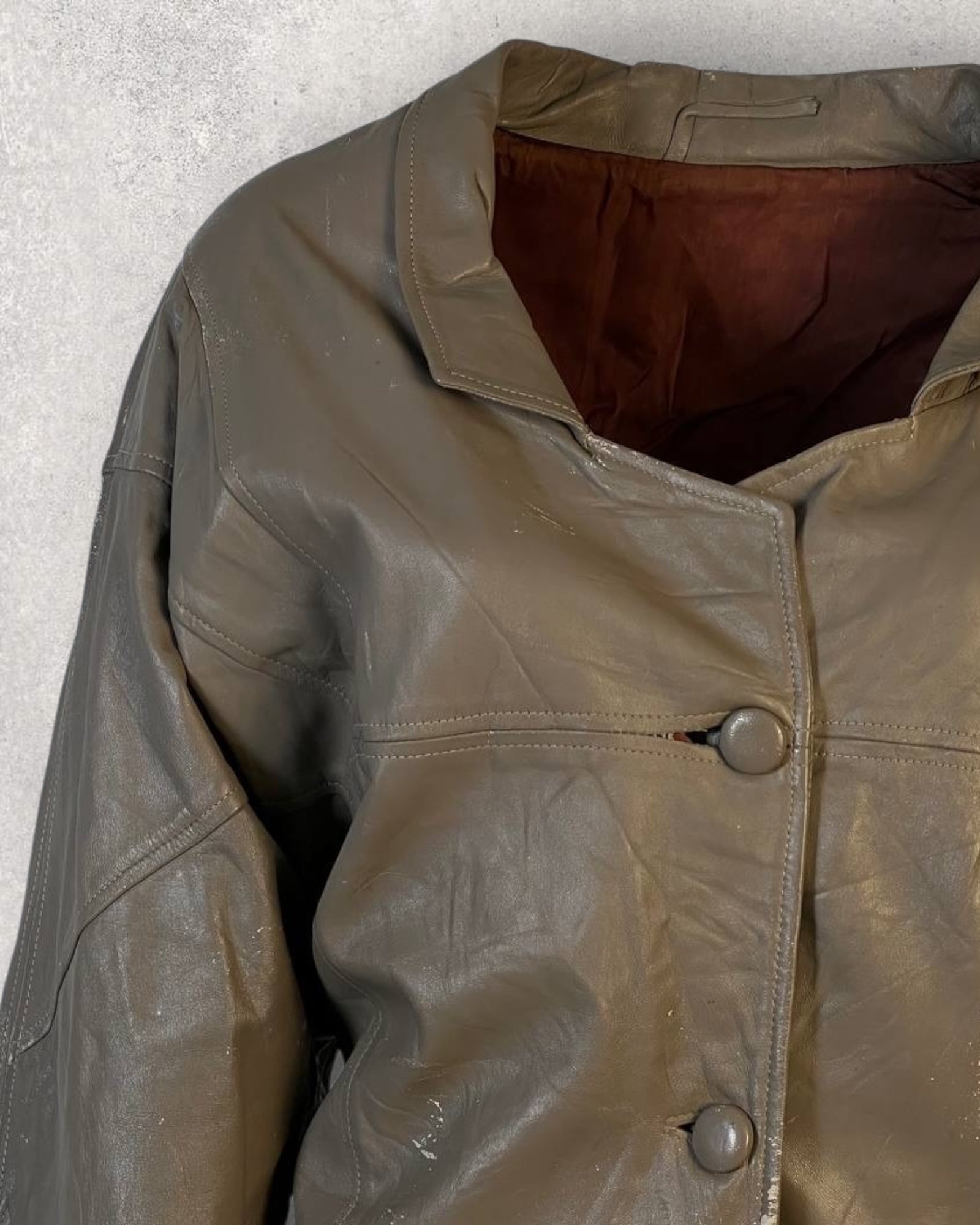 Olive Leather Coat (L-XL)