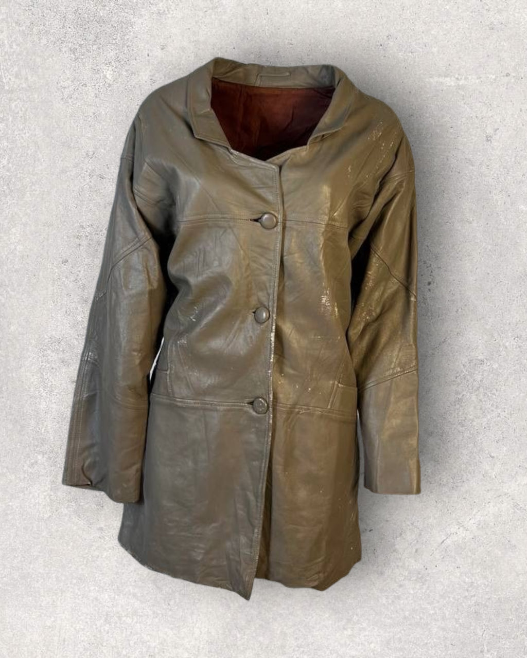 Olive Leather Coat (L-XL)