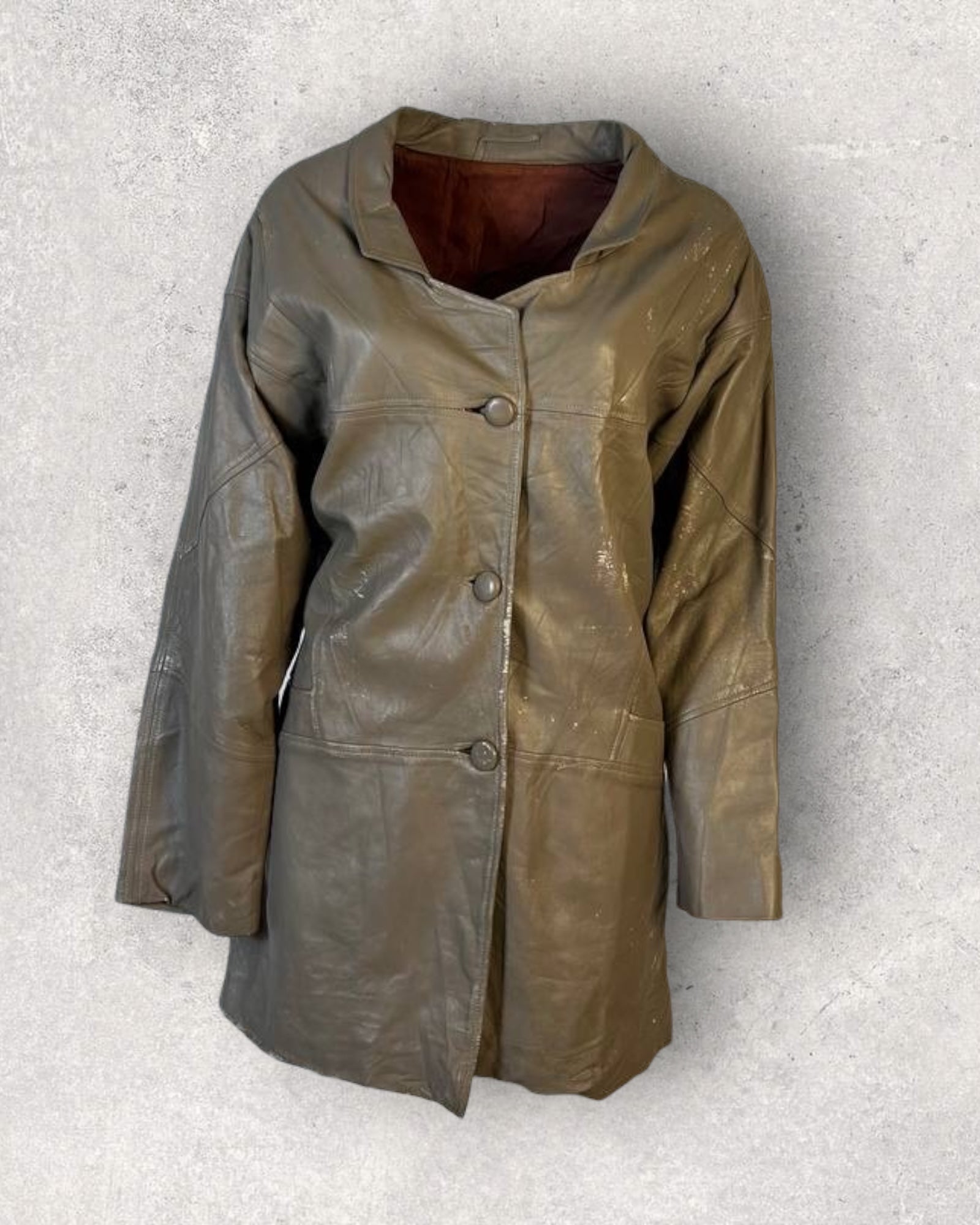 Olive Leather Coat (L-XL)