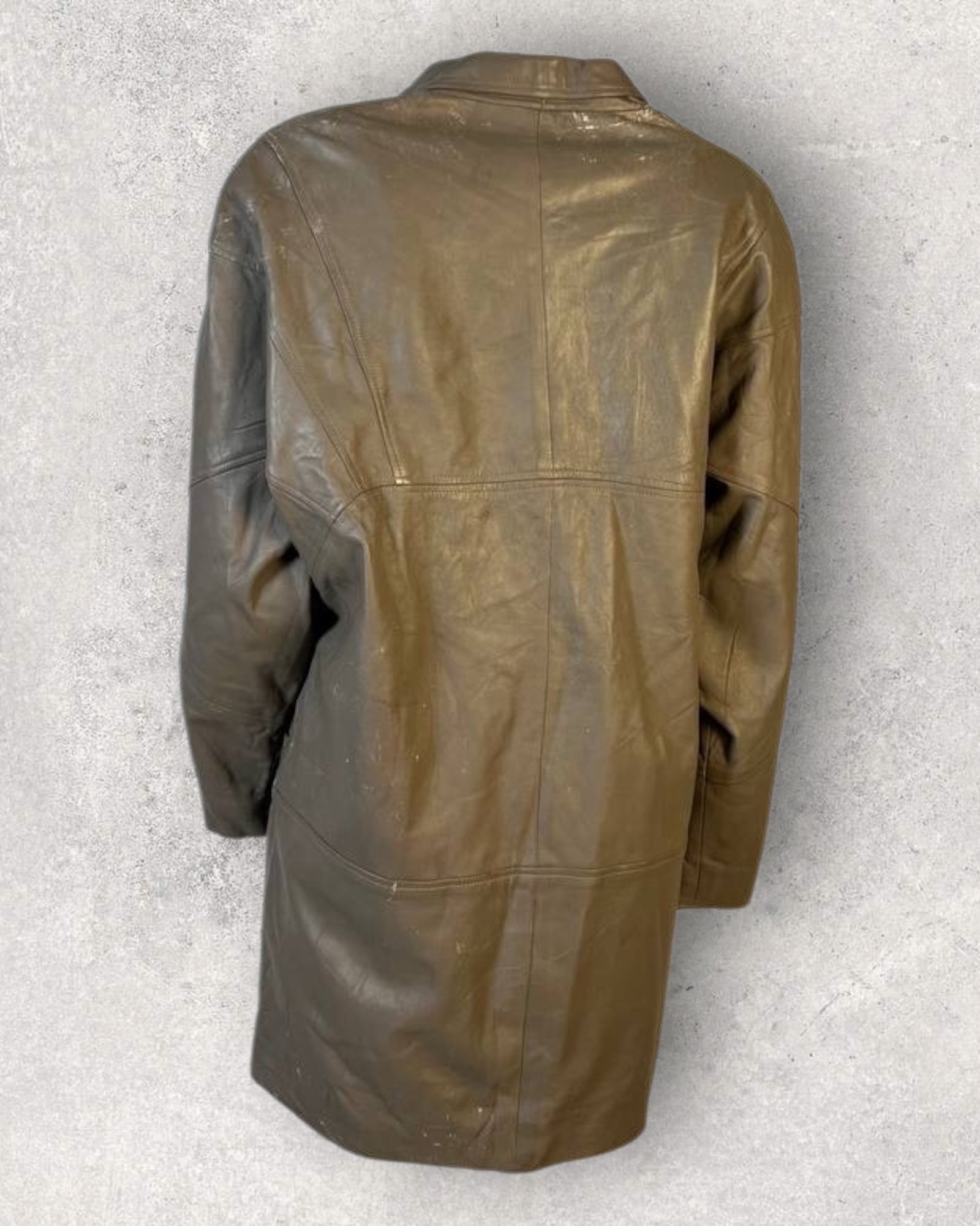 Olive Leather Coat (L-XL)