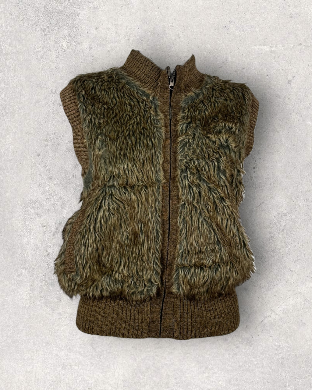 Faux Fur Brown and Olive Vest (M-L)