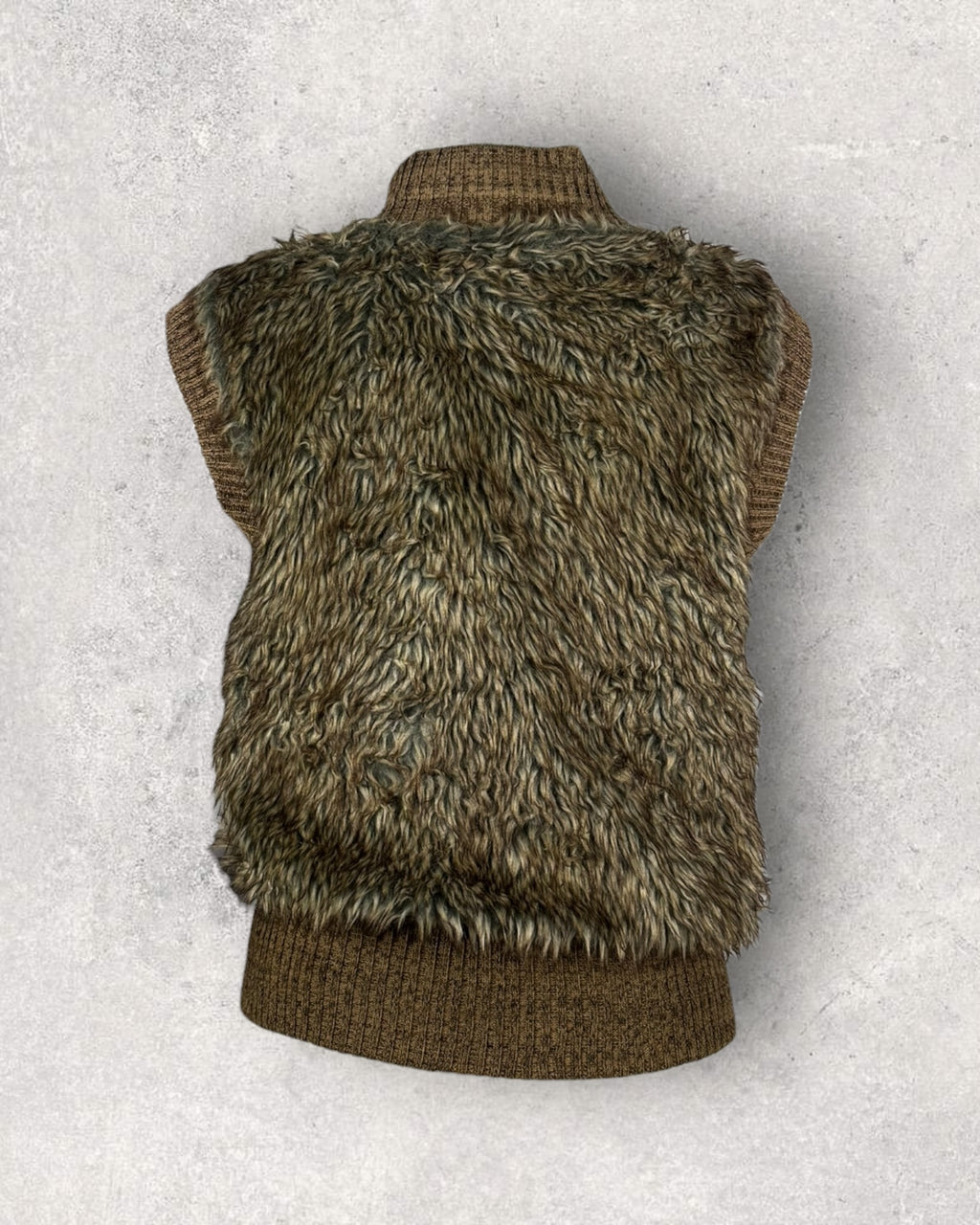 Faux Fur Brown and Olive Vest (M-L)