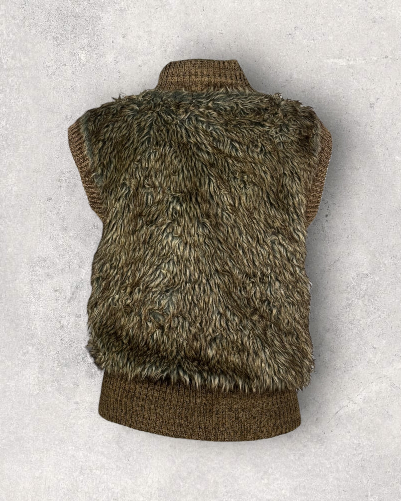 Faux Fur Brown and Olive Vest (M-L)