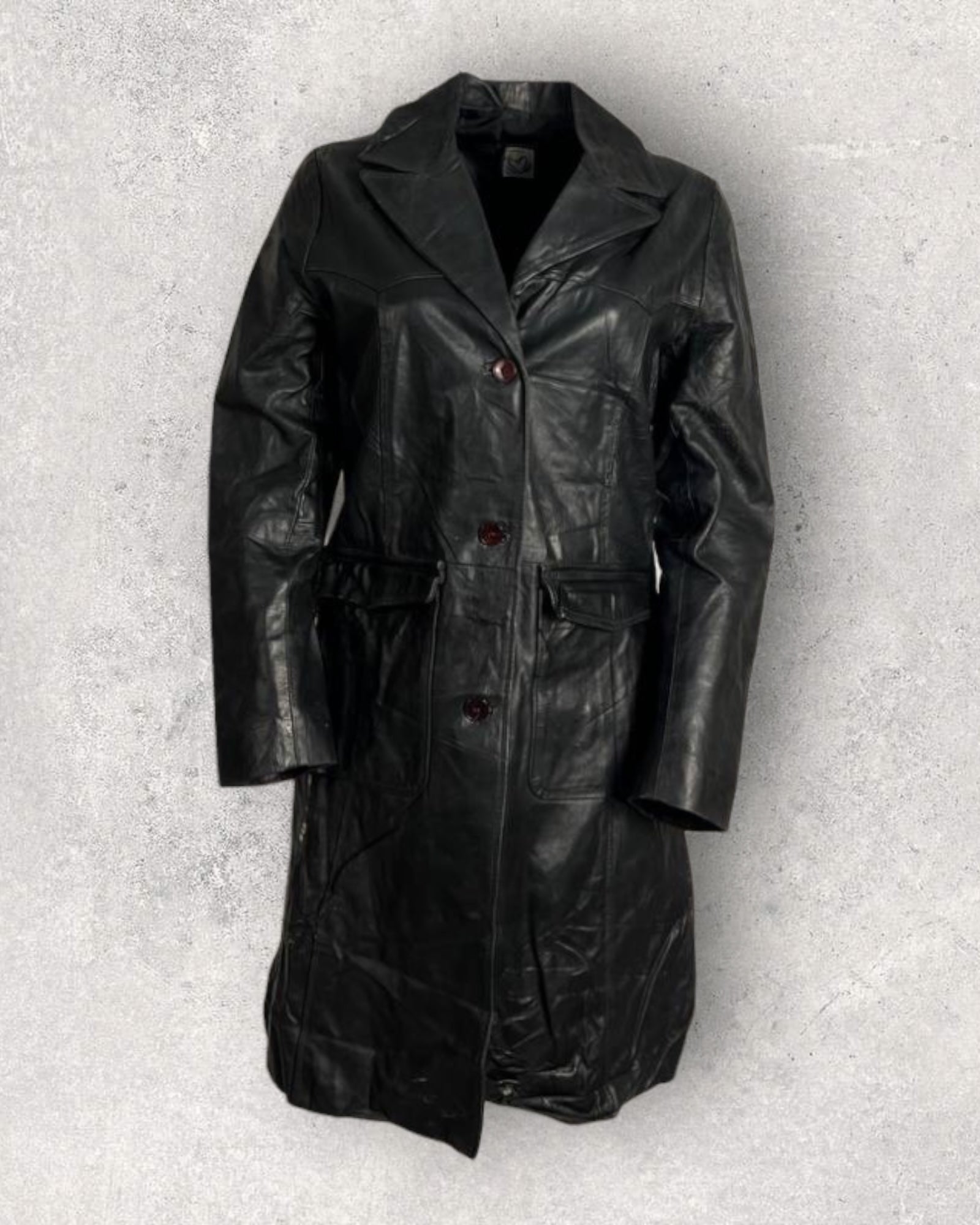 Rustic Black Leather Coat (S-M)