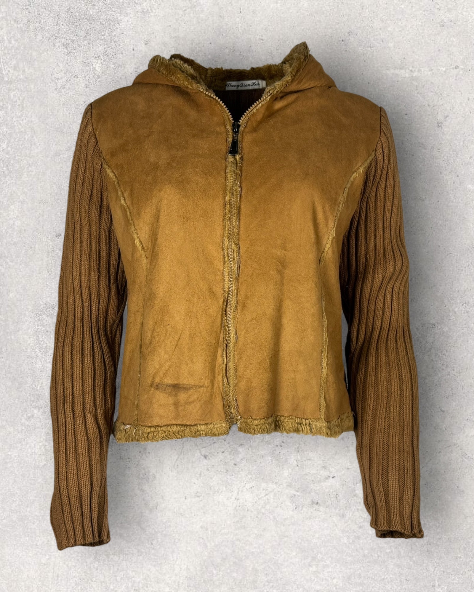 Fitted Faux Suede Hooded Jacket (M-L)