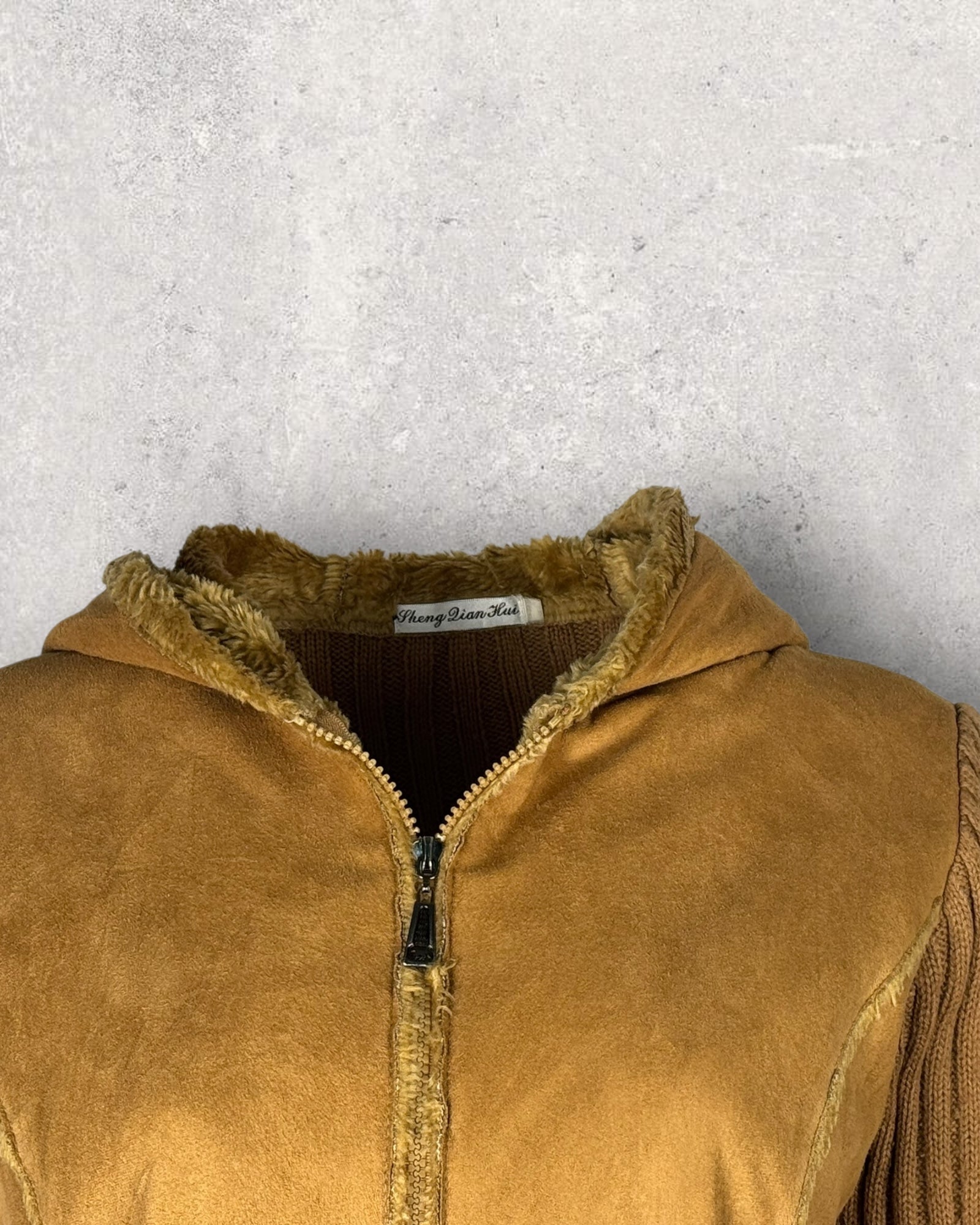 Fitted Faux Suede Hooded Jacket (M-L)
