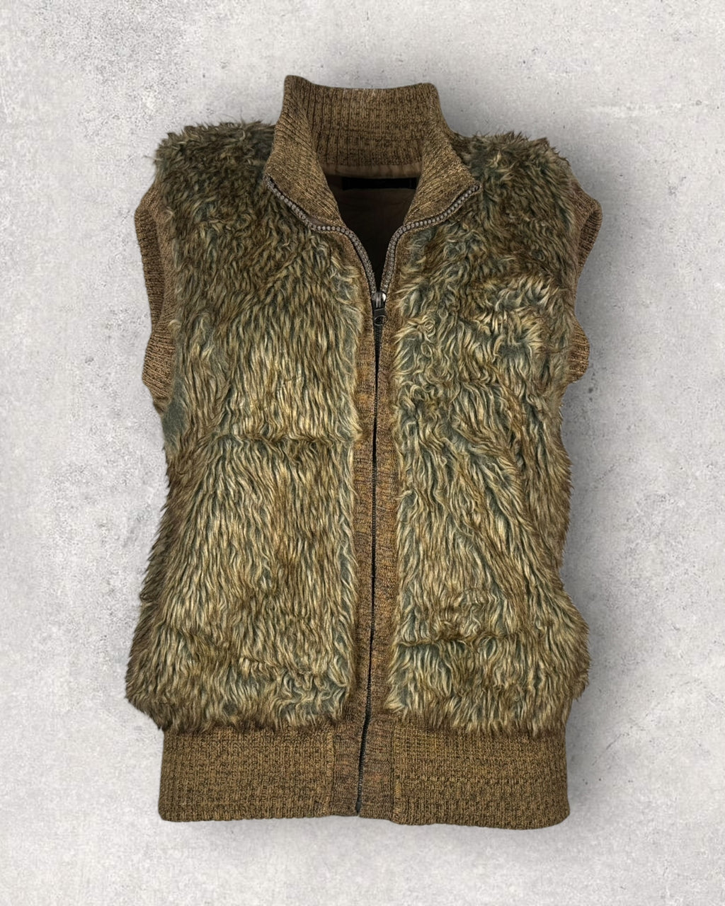 Faux Fur Brown and Olive Vest (M-L)