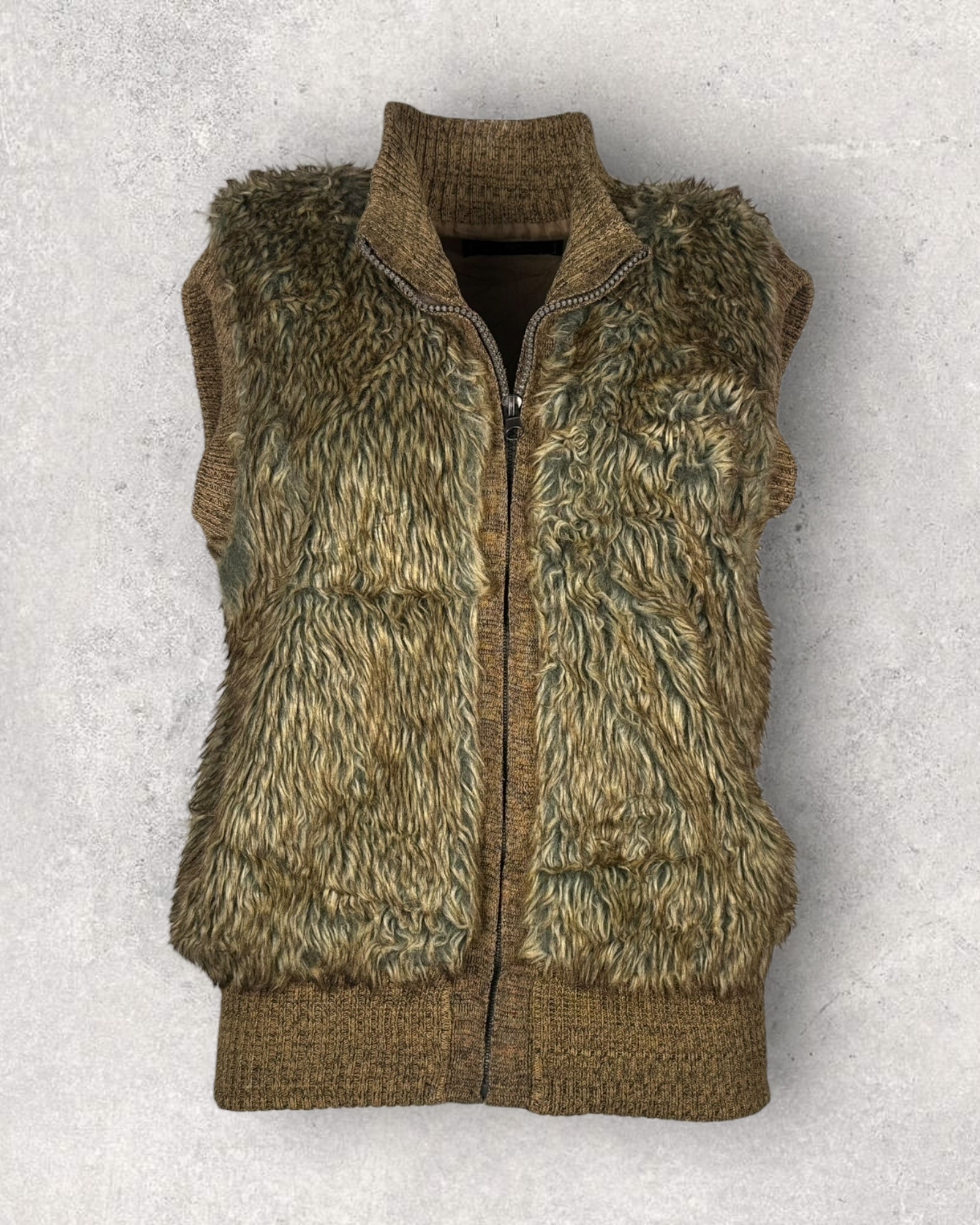 Faux Fur Brown and Olive Vest (M-L)