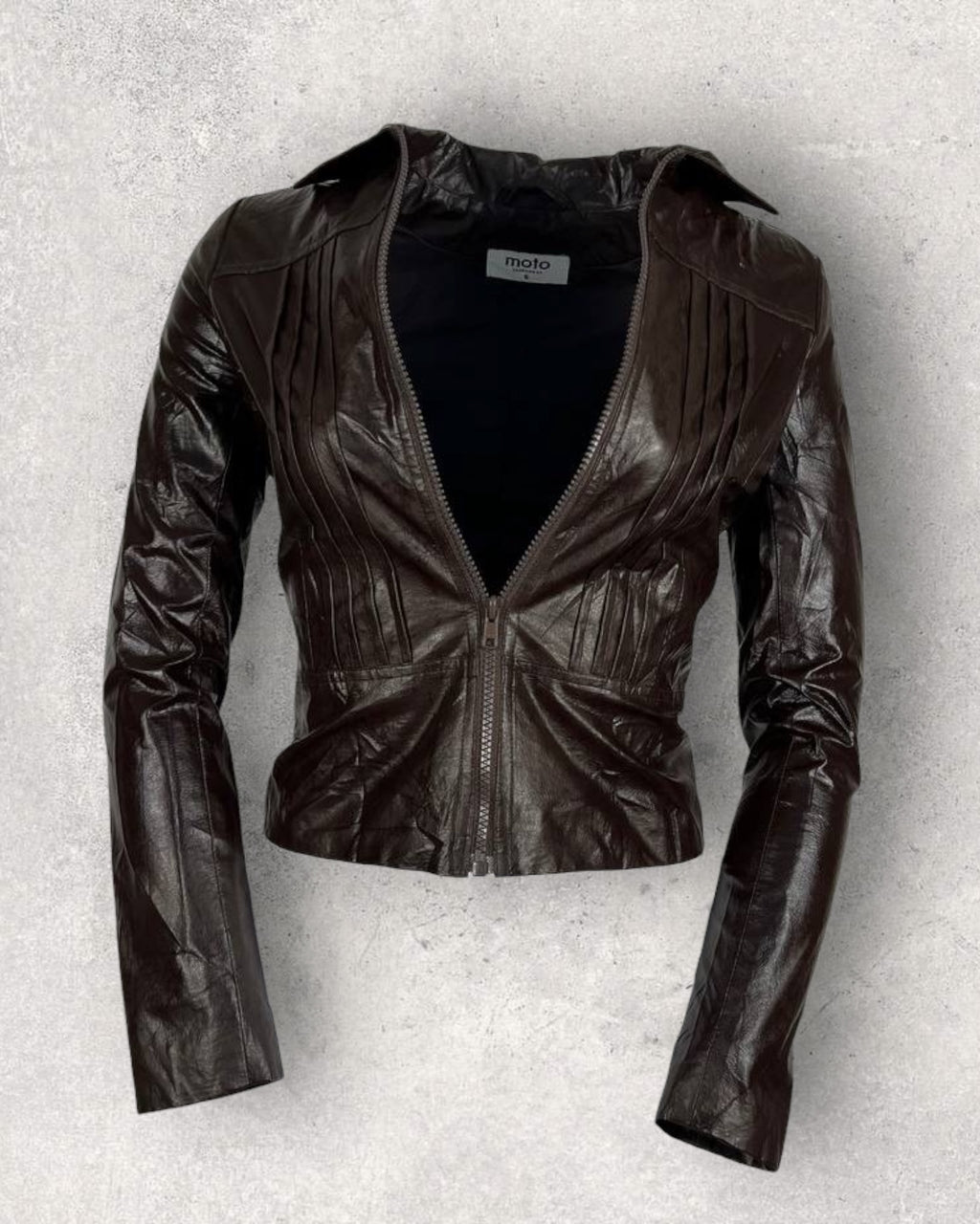 Brown PU Leather Moto Jacket (XXS-XS)