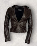 Brown PU Leather Moto Jacket (XXS-XS)