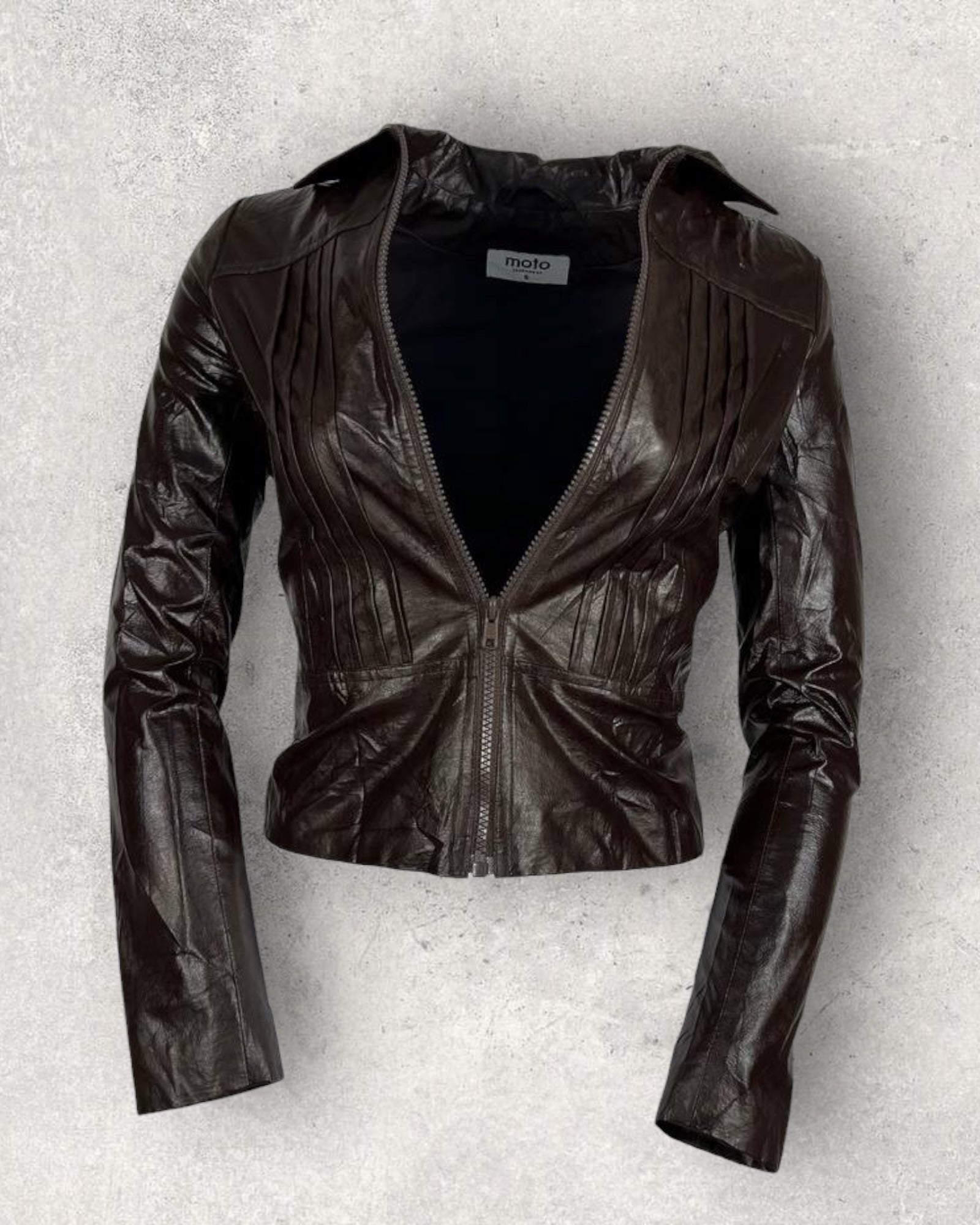 Brown PU Leather Moto Jacket (XXS-XS)