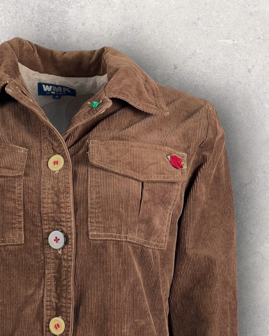 Brown Corduroy Jacket with Rose Detail (S-M)