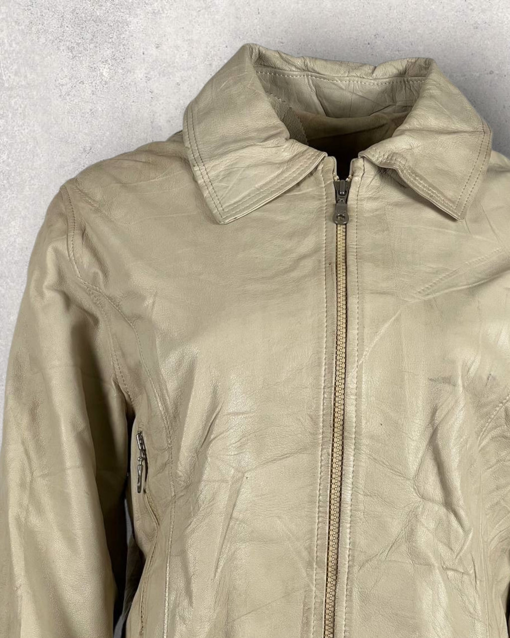 Cream Vintage Leather Jacket (M-L)