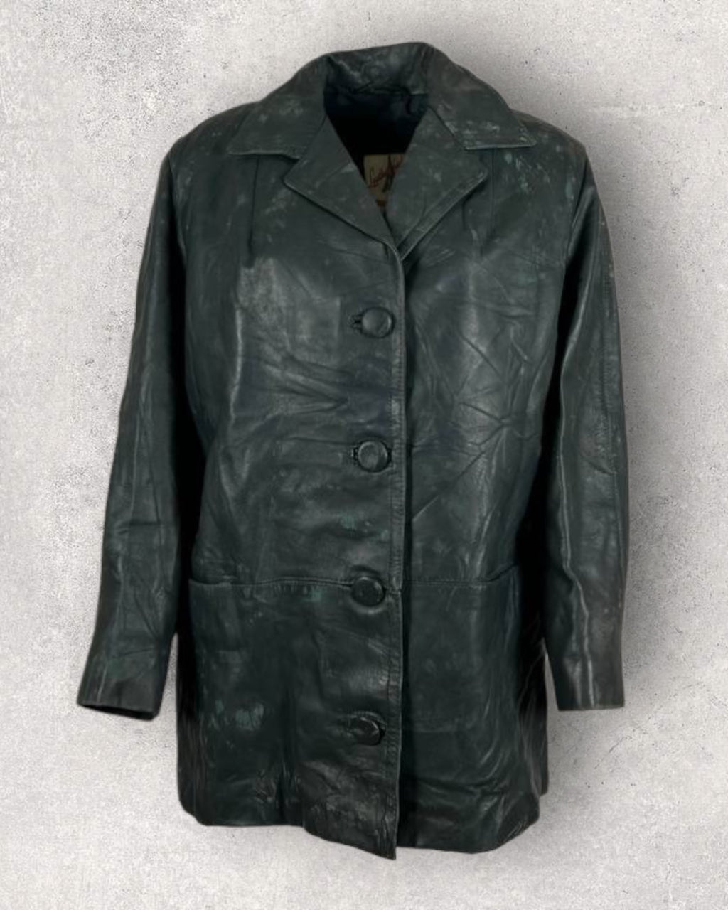 Vintage Forest Patina Leather Coat (M-L)