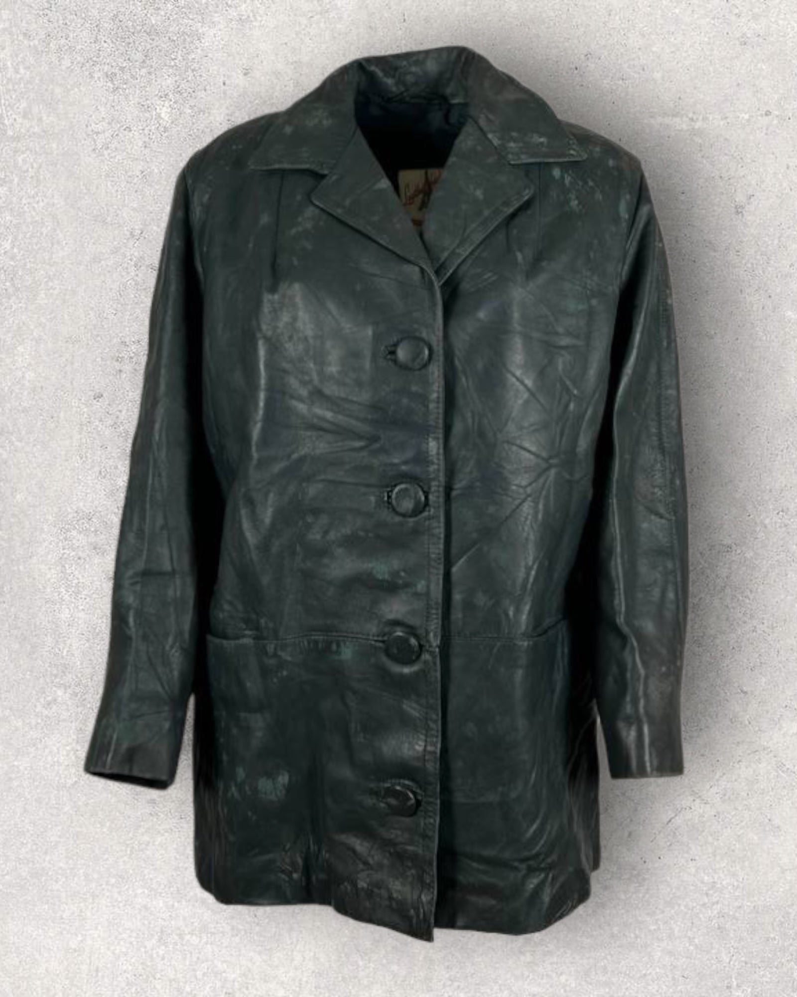 Vintage Forest Patina Leather Coat (M-L)