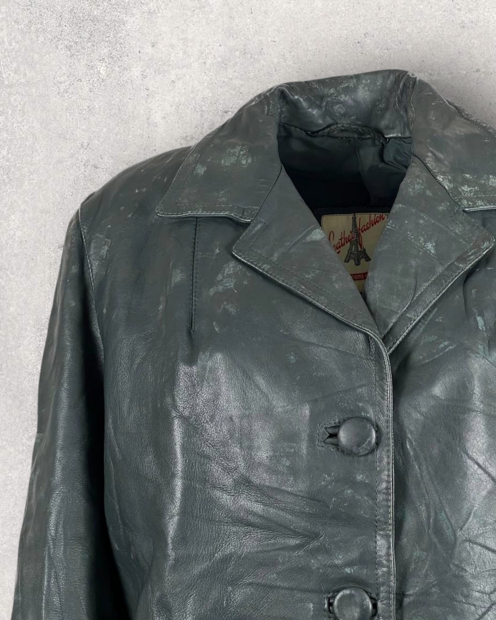 Vintage Forest Patina Leather Coat (M-L)