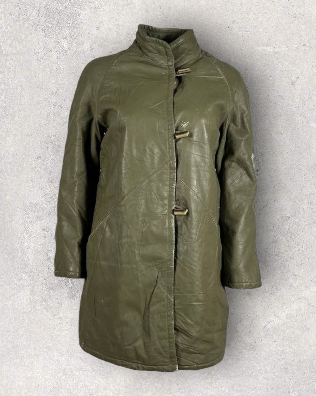 Olive Retro Leather Coat (M-L)